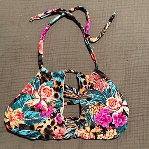 Floral  Leopard Halter Bikini Top
